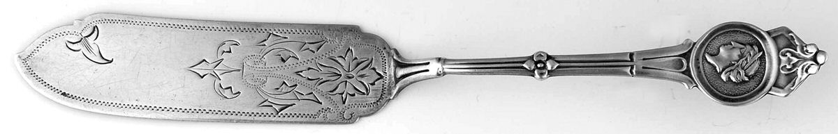 Medallion (Sterling, 1864) Bright Cut Coin Solid Serving Pickle Knife by Gorham Silver-1