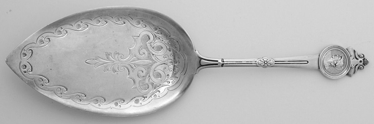 Medallion (Sterling, 1864) Large Solid Bright Cut Pie Knife by Gorham Silver-1