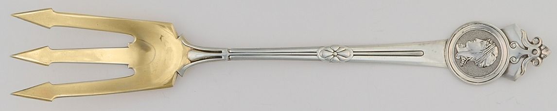Medallion (Sterling, 1864) Oversize Solid Salad Servng Fork by Gorham Silver-1