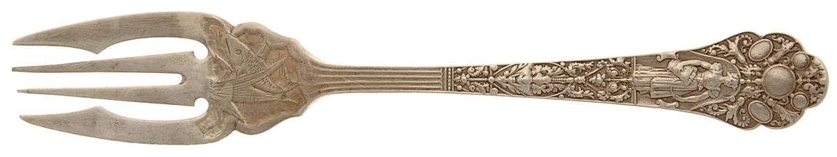 Medici-Old (Sterling, 1880, No Monograms) Large Individual Bright Cut Solid Fish/Salad Fork by Gorham Silver-1
