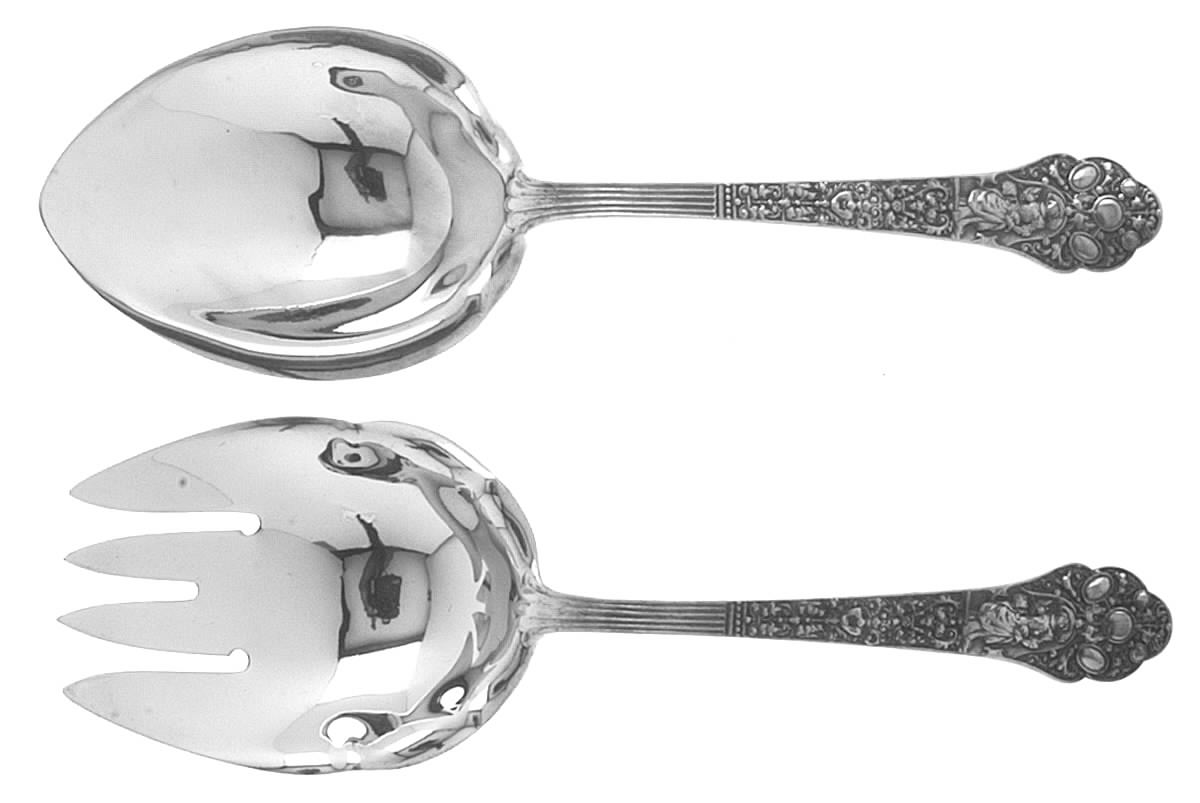 Medici-Old (Sterling, 1880, No Monograms) (2 Pc) Solid Salad Set by Gorham Silver-1