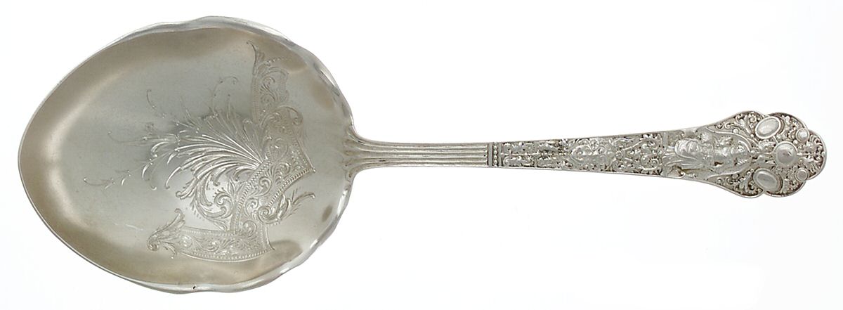 Medici-Old (Sterling, 1880, No Monograms) Salad Serving Spoon Solid, Bright Cut by Gorham Silver-1