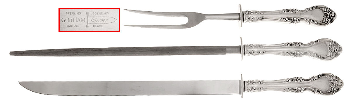 Melrose (Sterling, 1948, No Monograms) Large 3-Piece Roast Carving Set with Stainless Blade by Gorham Silver-1