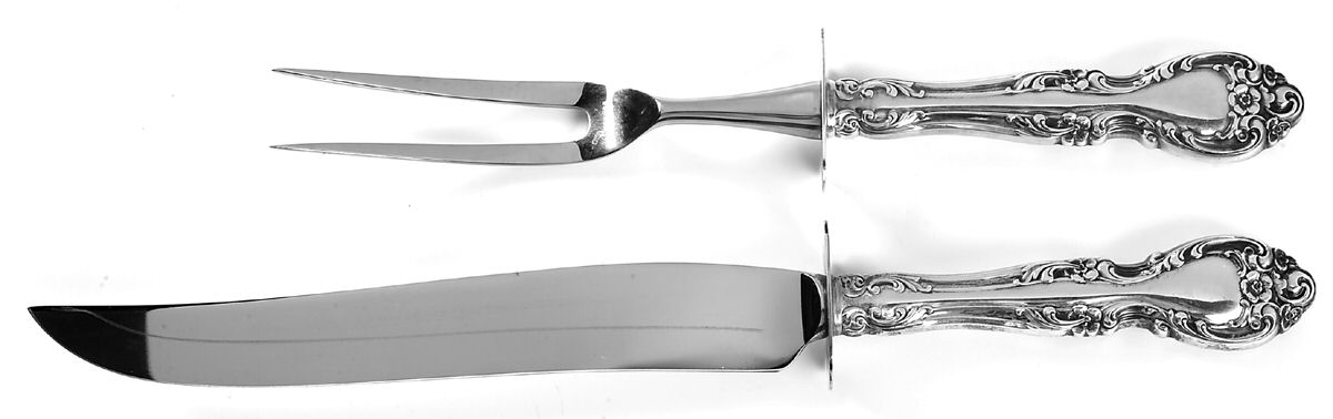 Melrose (Sterling, 1948, No Monograms) Large 2-Piece Roast Carving Set w/ Stainless Blade by Gorham Silver-1