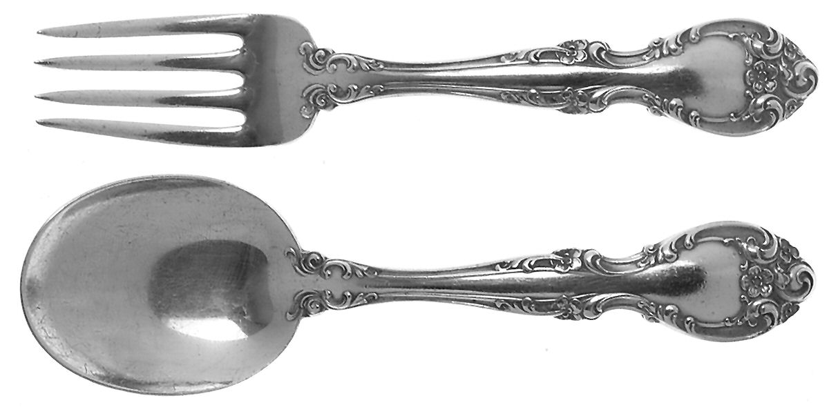 Melrose (Sterling, 1948, No Monograms) 2 Pc Baby Set (BF, BS) by Gorham Silver-1