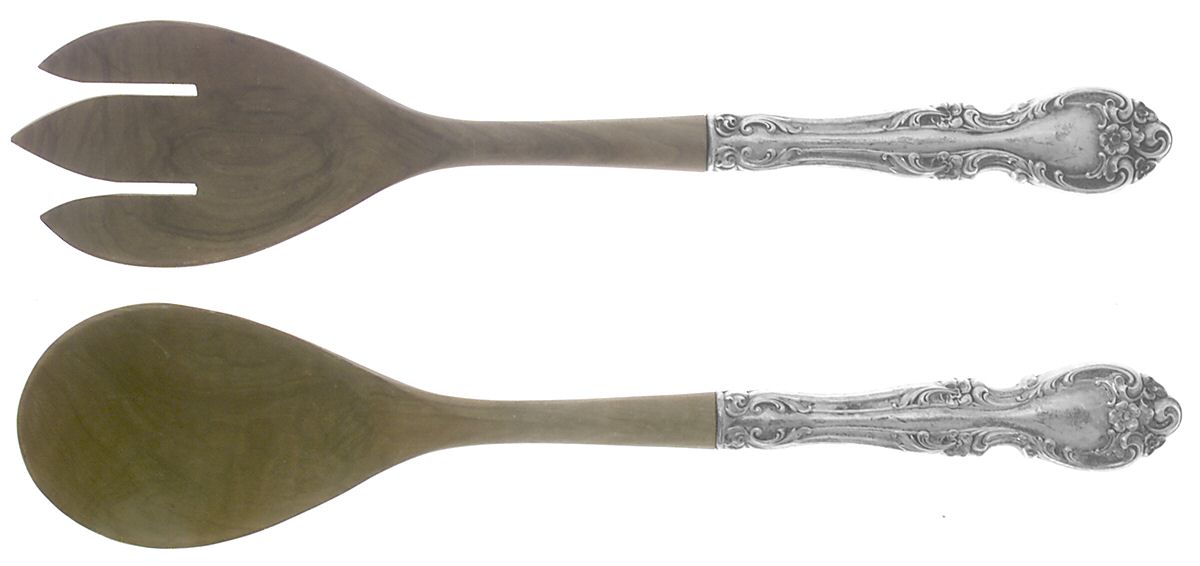 Melrose (Sterling, 1948, No Monograms) Wooden Bowl 2 Piece Salad Set by Gorham Silver-1