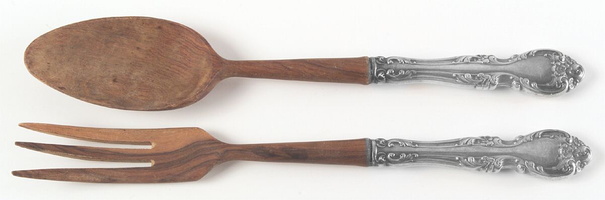 Melrose (Sterling, 1948, No Monograms) Wooden Bowl 2-Piece Salad Set by Gorham Silver-1