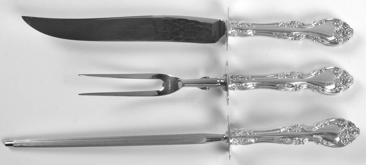 Melrose (Sterling, 1948, No Monograms) Large 3-Piece Roast Carving Set w/ Stainless Blade by Gorham Silver-1