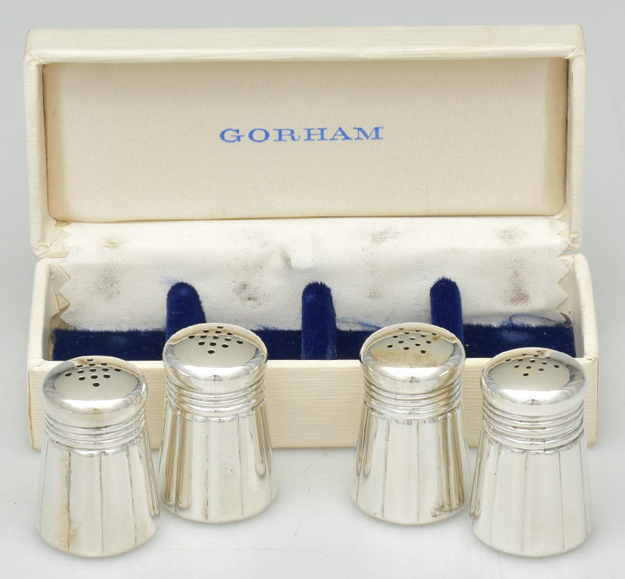 Sterling Hollowware Set of 2 Individual Salt & Pepper Set w/Case by Gorham Silver-1
