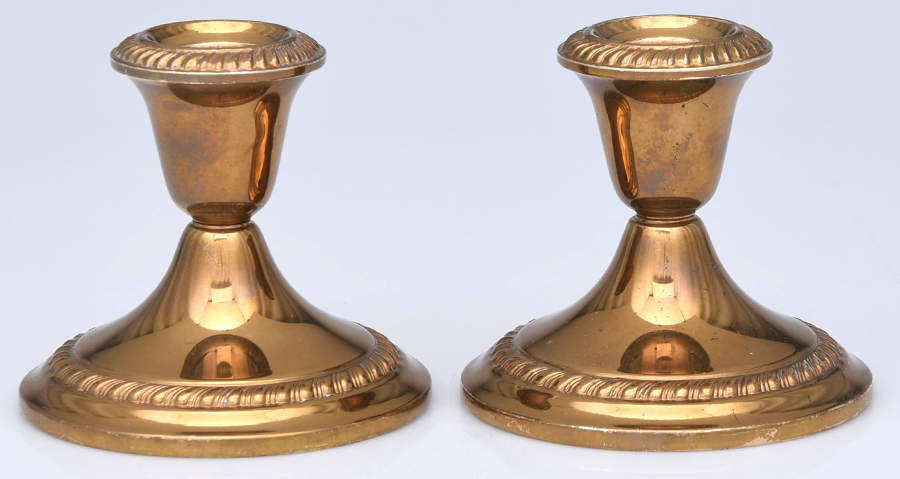 Silverplate Hollowware Pair of 3" Console Candleholders by Gorham Silver-1