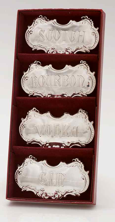 Silverplate Hollowware Decanter Label - Set of 4 & Case by Gorham Silver-1