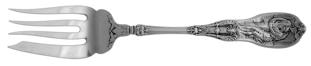 Mythologique (Sterling, 1894, Old, NoBeads, NoFaceBow) Small Individual Solid Fish/Salad Fork by Gorham Silver-1