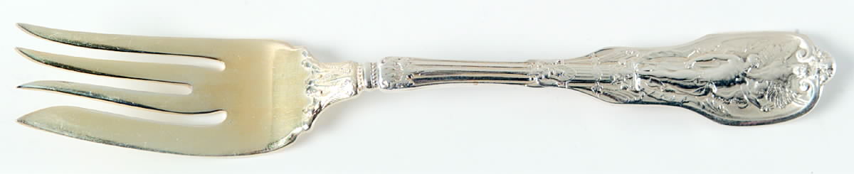 Mythologique (Sterling, 1894, Old, NoBeads, NoFaceBow) Large Individual Solid Fish/Salad Fork by Gorham Silver-1