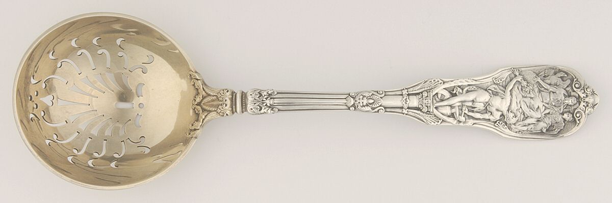 Mythologique (Sterling, 1894, Old, NoBeads, NoFaceBow) Large Sugar Sifter by Gorham Silver-1