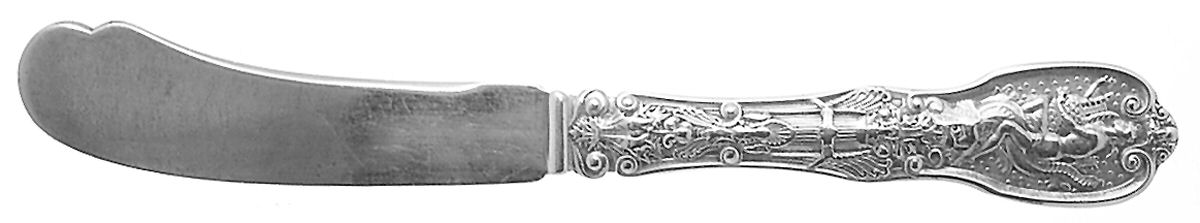 Mythologique (Sterling, 1894, Old, NoBeads, NoFaceBow) Flat Handle Butter Spreader by Gorham Silver-1
