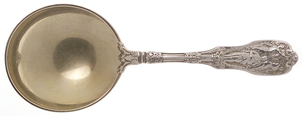 Mythologique (Sterling, 1894, Old, NoBeads, NoFaceBow) Small Solid Berry/Casserole Spoon by Gorham Silver-1