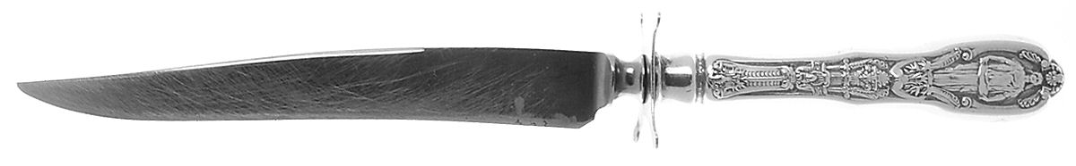 Mythologique (Sterling, 1894, Old, NoBeads, NoFaceBow) Large Carving/Roast Knife StnlBl w/Sterling Guard by Gorham Silver-1