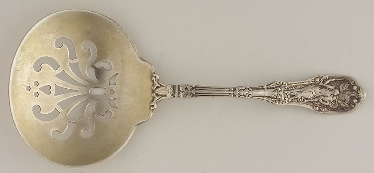 Mythologique (Sterling, 1894, Old, NoBeads, NoFaceBow) Solid Bon Bon Spoon by Gorham Silver-1