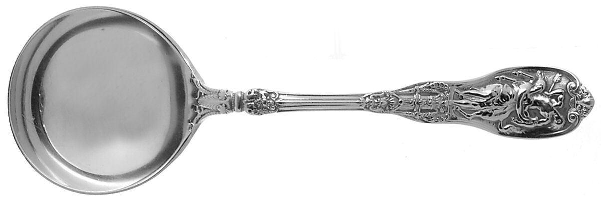 Mythologique (Sterling, 1894, Old, NoBeads, NoFaceBow) Round Bowl Soup Spoon (Bouillon) by Gorham Silver-1