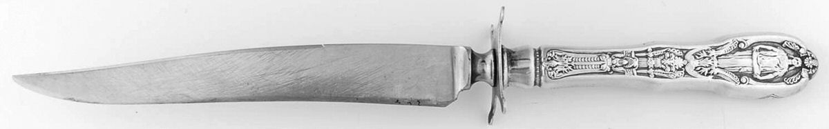 Mythologique (Str, 1894, Old, Mono, NoBeads, Noface Lg Carving Roast Knife-Stnl Blade w/Sterling Guard by Gorham Silver-1