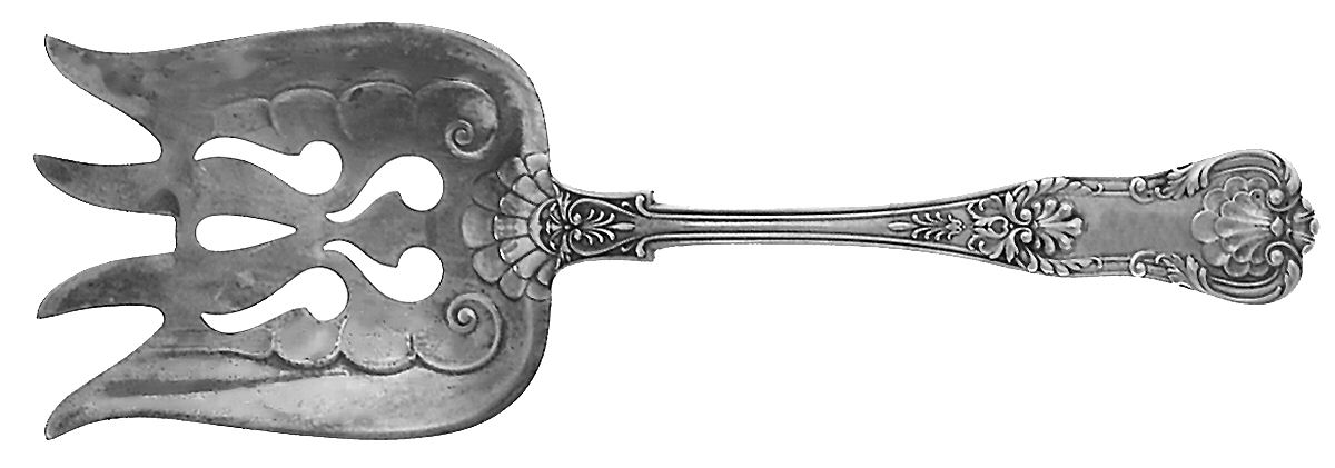 New Queens (Sterling, 1895) Large Pierced Fish Serving Fork by Gorham Silver-1