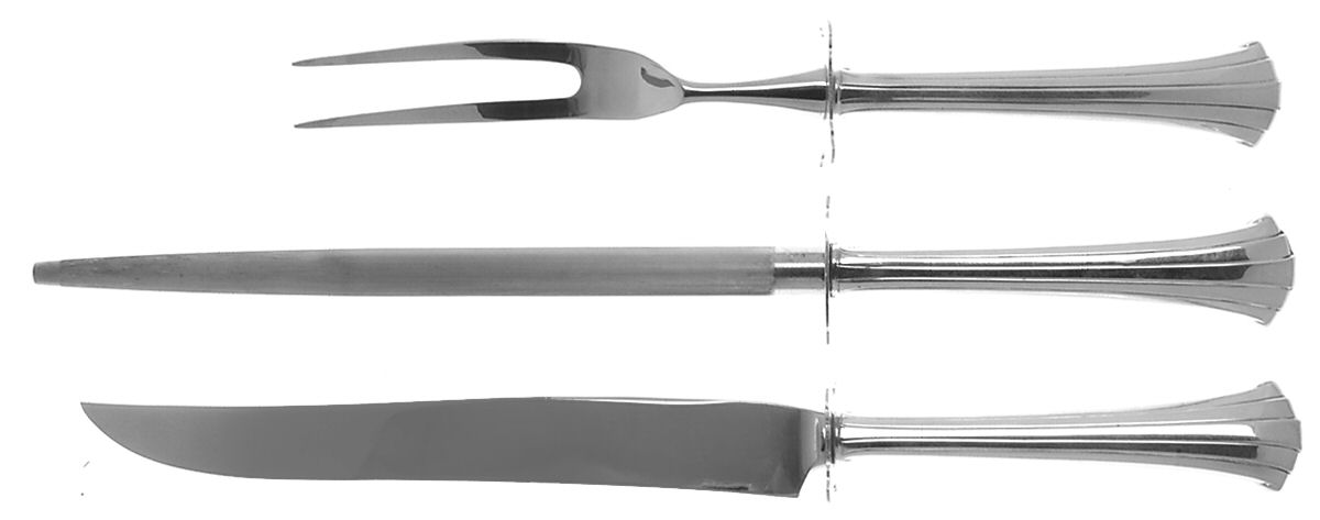 Newport Scroll (Sterling, 1983) (3 Pc)Carving Set-Lg Stnbl/Roast w/Sterling Guard by Gorham Silver-1