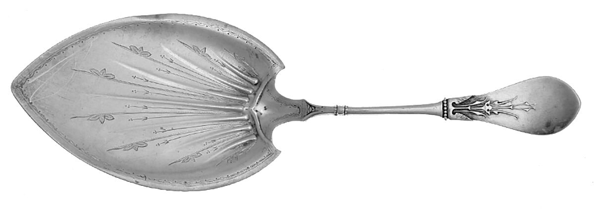 New Tipt (Sterling, 1871) Large Solid Bright Cut Pie Knife by Gorham Silver-1