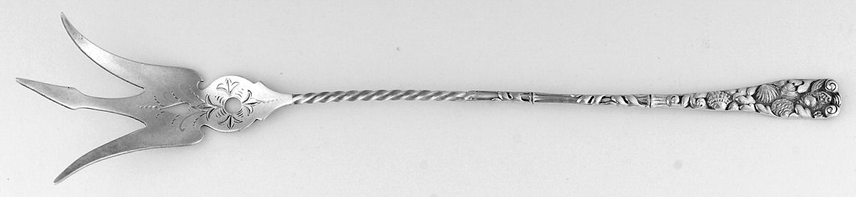 No. 431 (Sterling, 1885) Bright Cut Large Lettuce Serving Fork by Gorham Silver-1