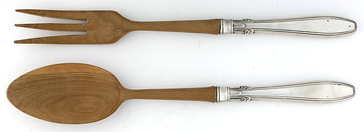 Nocturne (Sterlng, 1938, No Monos) Wooden Bowl 2-Piece Salad Set by Gorham Silver-1