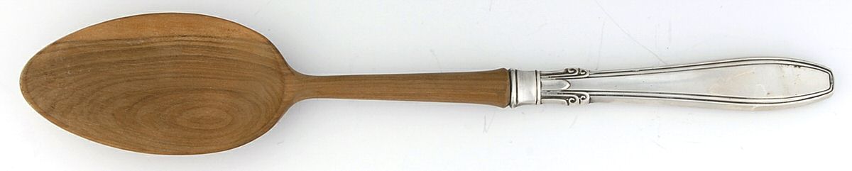 Nocturne (Sterlng, 1938, No Monos) Salad Serving Spoon with Wooden Bowl by Gorham Silver-1