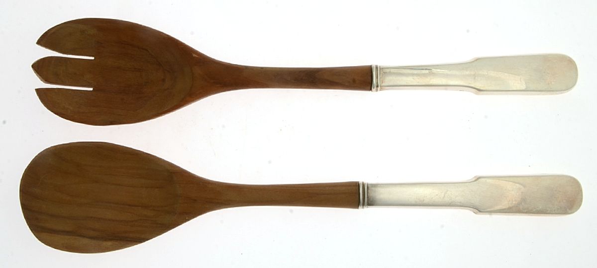 Old English Tipt (Sterling) Wooden Bowl 2-Piece Salad Set by Gorham Silver-1