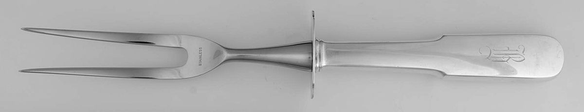 Old English Tipt (Sterling) Large Stainless Prong Carving Fork W/Sterling Guar by Gorham Silver-1