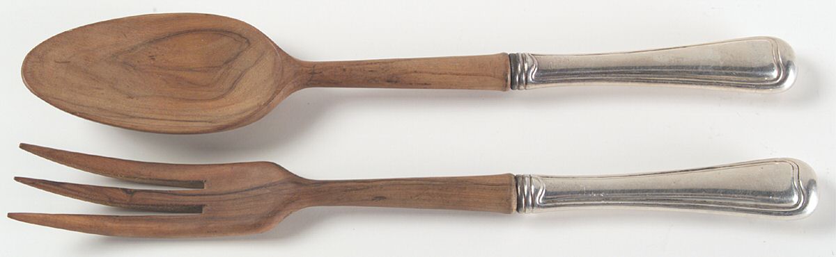 Old French (Sterling, 1905) Wooden Bowl 2-Piece Salad Set by Gorham Silver-1