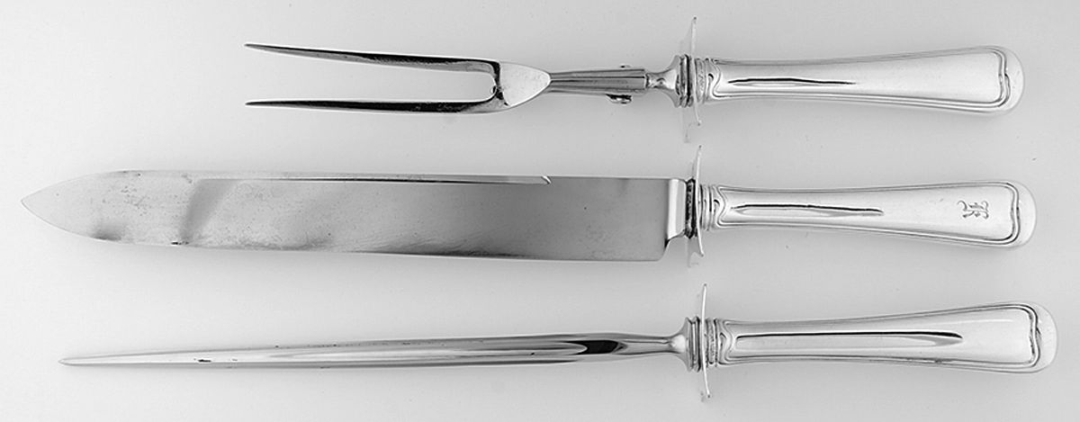 Old French (Sterling, 1905) (3 Pc)Carving Set-Lg Stnbl/Roast w/Sterling Guard by Gorham Silver-1