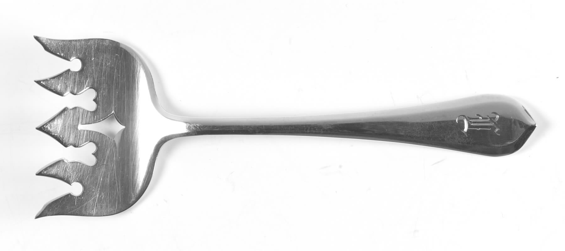 Old London-Plain (Sterling, 1916, No Monos) Large Solid Tined Sardine Serving Fork by Gorham Silver-1