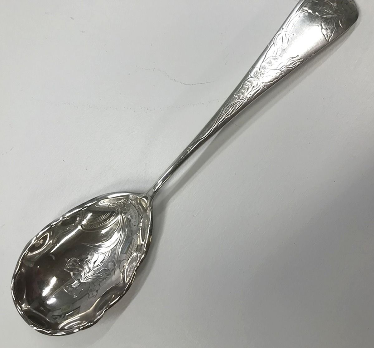 Orchid (Sterling, 1894) Bright Cut Preserve Spoon by Gorham Silver-1