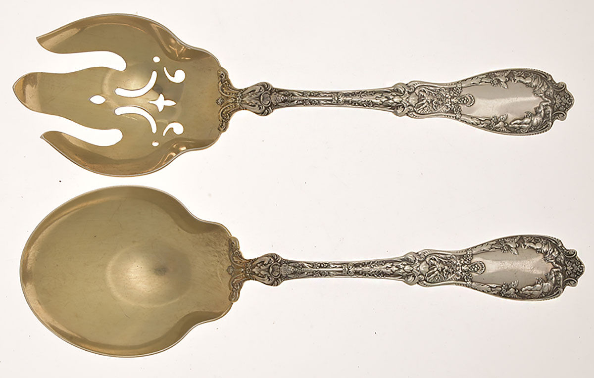 Paris (Sterling, 1900, No Monograms) (2 Pc) Solid Salad Set by Gorham Silver-1