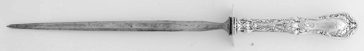 Paris (Sterling, 1900, No Monograms) Large Knife Sharpener-Steel Rod w/Sterling Guard by Gorham Silver-1