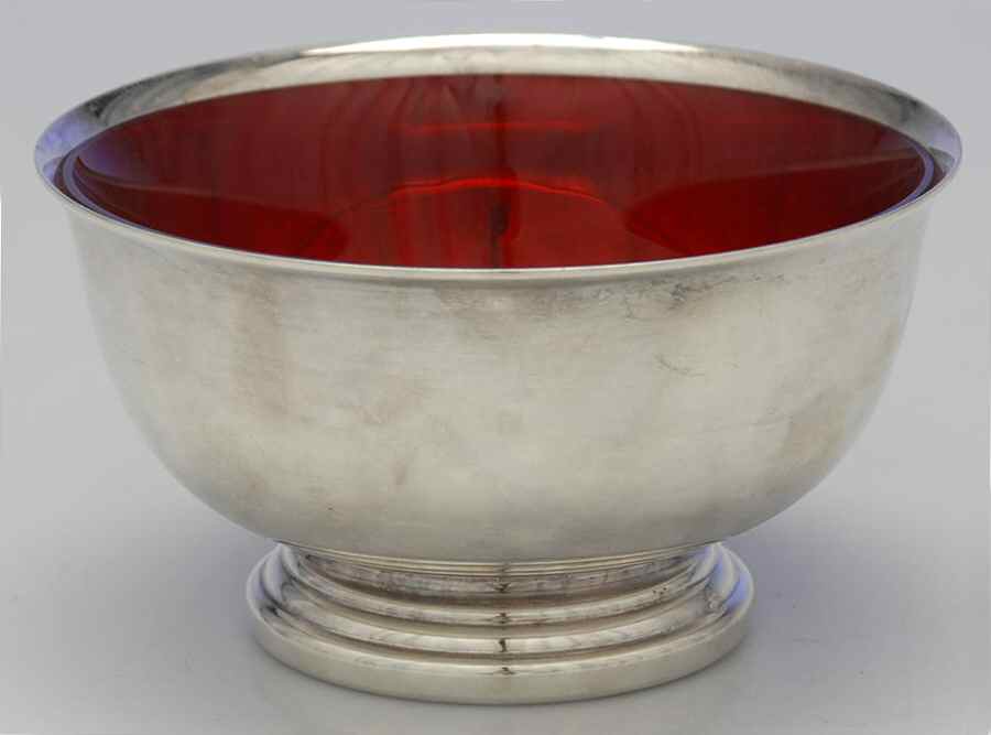 Paul Revere Bowls (Silverplate, Hollowware) 5" Paul Revere Bowl W/Red Glass Bowl by Gorham Silver-1