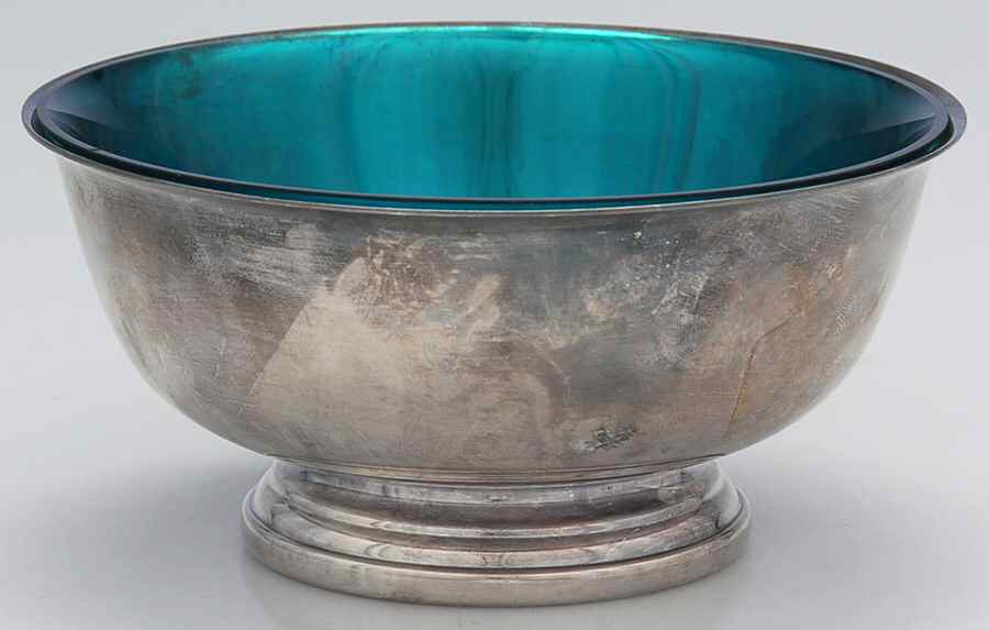 Paul Revere Bowls (Silverplate, Hollowware) 6" Paul Revere Bowl & Blue Glass Liner by Gorham Silver-1