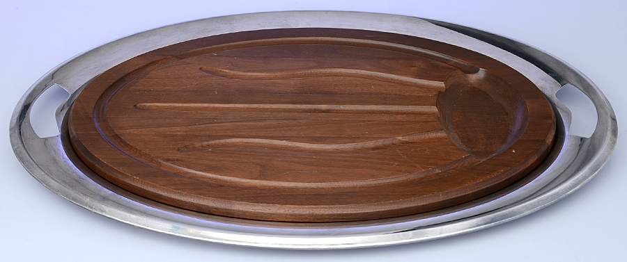 Paul Revere (Silverplate, Hollowware) 22" Oval Platter with Wood Cutting Board by Gorham Silver-1