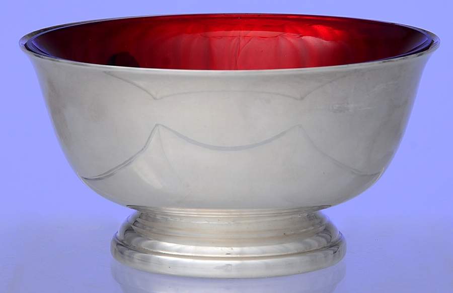 Paul Revere Bowls (Silverplate, Hollowware) 4" Paul Revere Bowl with Red Glass Liner by Gorham Silver-1