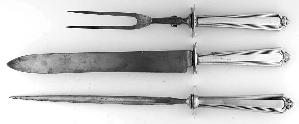 Plymouth (Sterling, 1911) Large 3-Piece Roast Carving Set w/ Stainless Blade by Gorham Silver-1