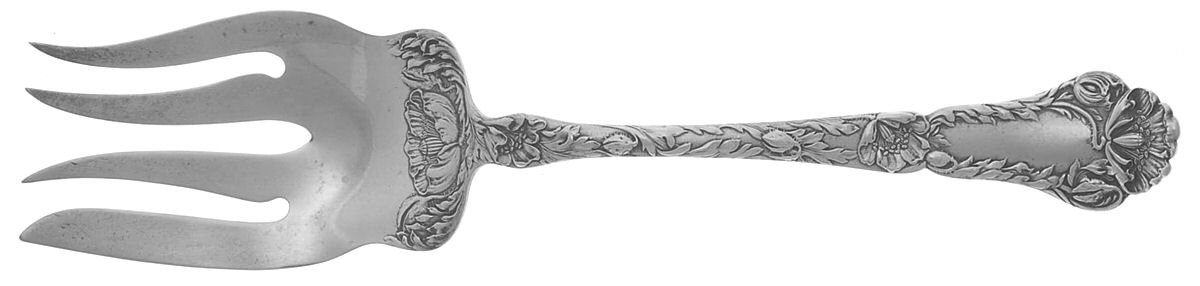 Poppy (Sterling, 1902) Large Solid Cold Meat Serving Fork by Gorham Silver-1