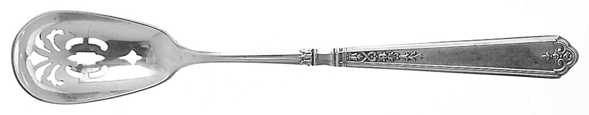 Princess Patricia (Sterling, 1926, No Monos) Pierced Bowl Short Handle Olive Spoon by Gorham Silver-1