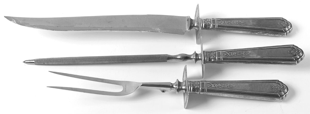 Princess Patricia (Sterling, 1926, No Monos) (3 Pc)Carving Set-Lg Stnbl/Roast w/Sterling Guard by Gorham Silver-1