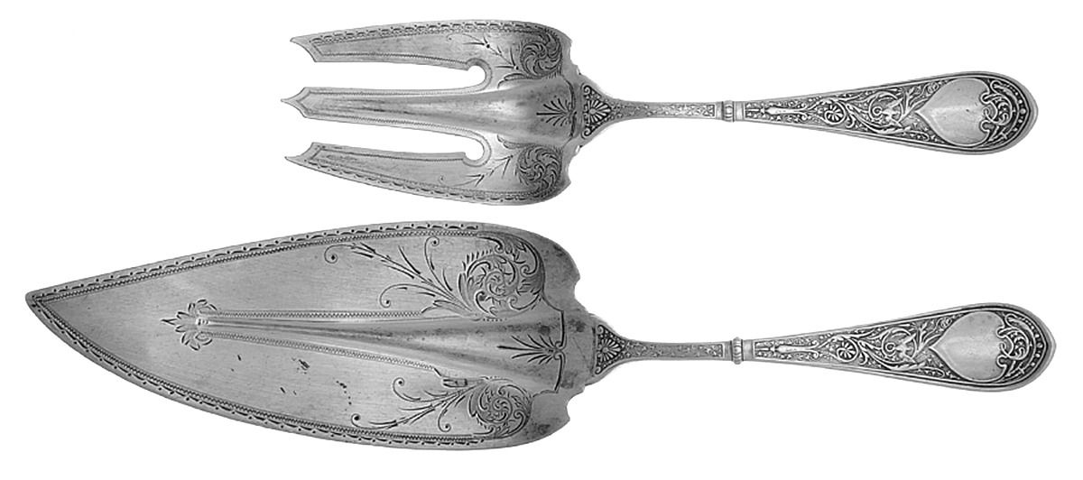 Raphael (Sterling, 1875) (2 Pc) Solid Small Fish Serving Set Bright Cut by Gorham Silver-1