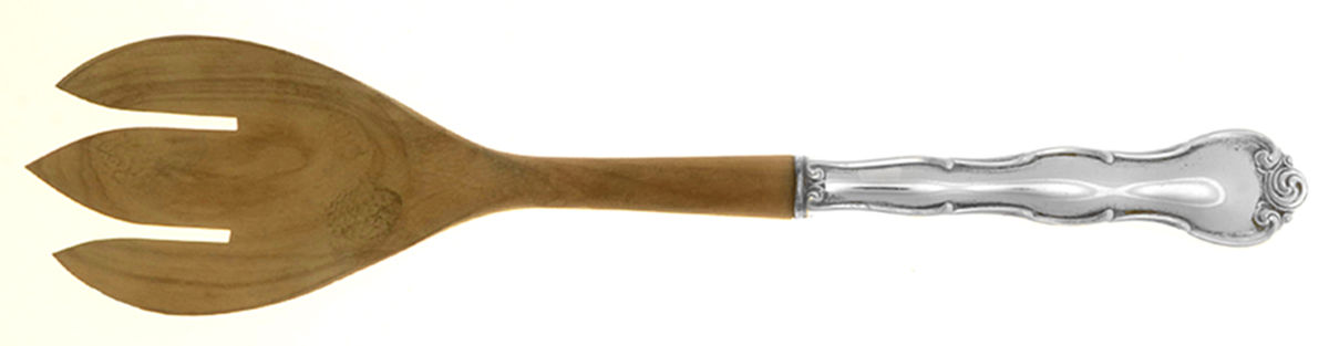 Rondo (Sterling, 1951, No Monograms) Salad Serving Fork Wooden Prongs by Gorham Silver-1
