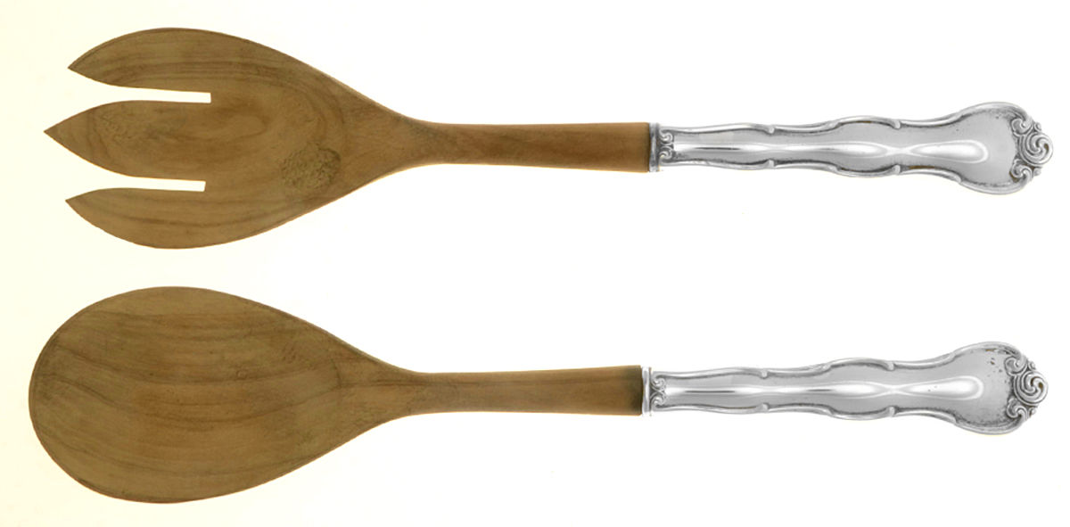 Rondo (Sterling, 1951, No Monograms) Wooden Bowl 2 Piece Salad Set by Gorham Silver-1