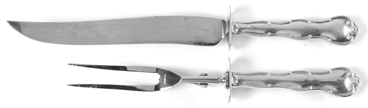 Rondo (Sterling, 1951, No Monograms) Large 2-Piece Roast Carving Set w/ Stainless Blade by Gorham Silver-1